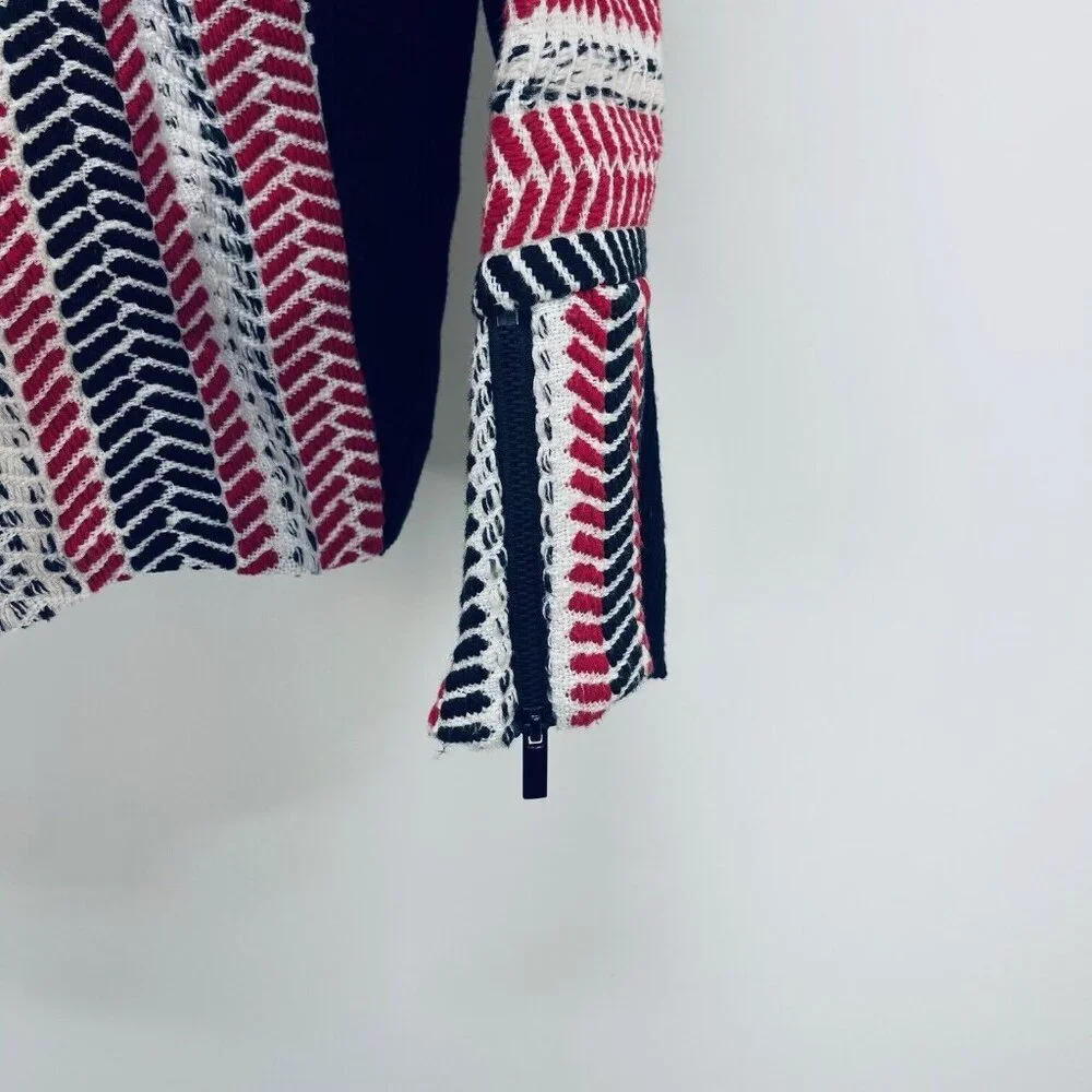 Chico’s Sweater Moto Jacket Size 1 Women’s Red White Black Pullover New - Picture 11 of 16